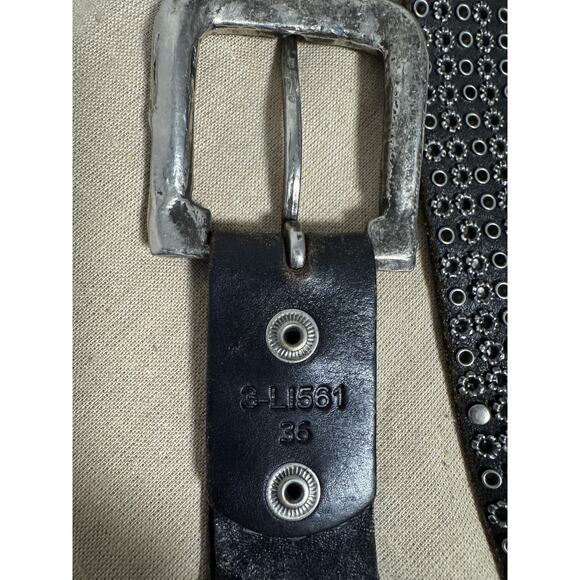Leather Island Belt Mens 36 Black Studded Grommet Distressed Buckle Rock LI561 - Picture 7 of 14